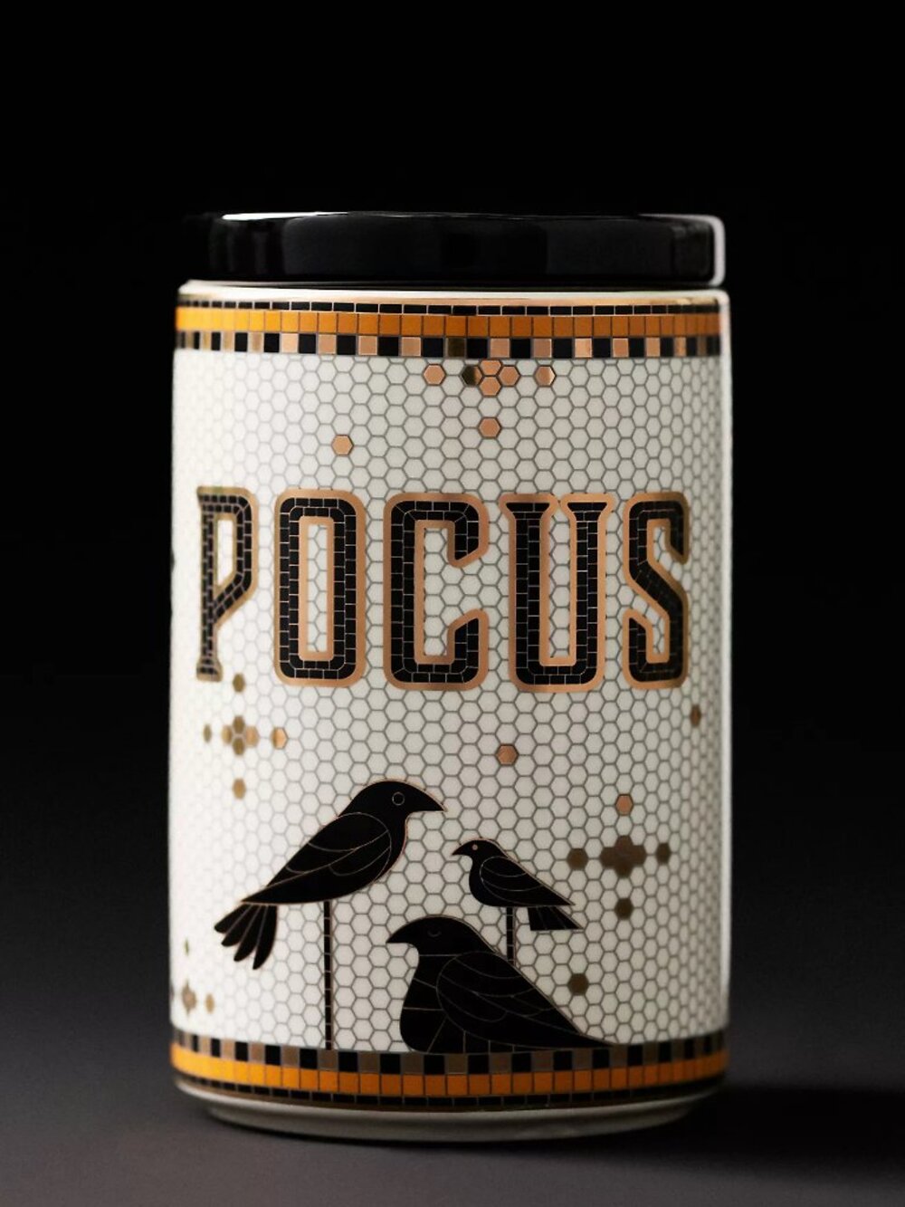 Anthropologie Pocus Halloween Bistro Tile Canister 24 K Accents Limited